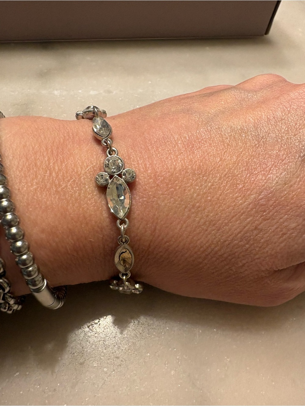 Crystal Link Silver-Tone Bracelet - Clear Crystal Accent